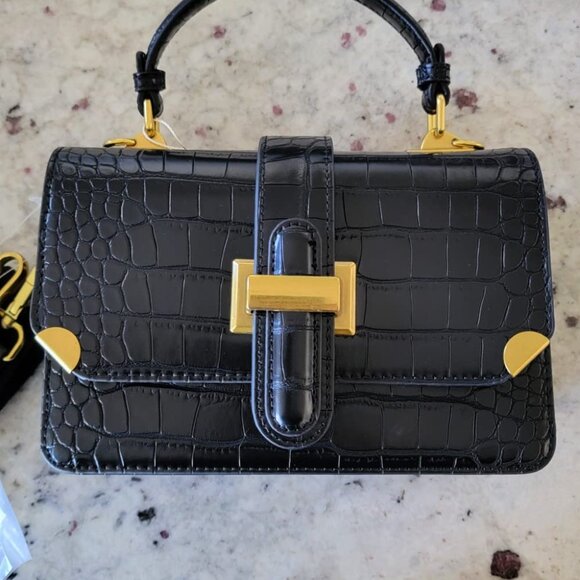 Neiman Marcus Black Crocodile Leather Crossbody Bag with Gold Hardware - Picture 1 of 6